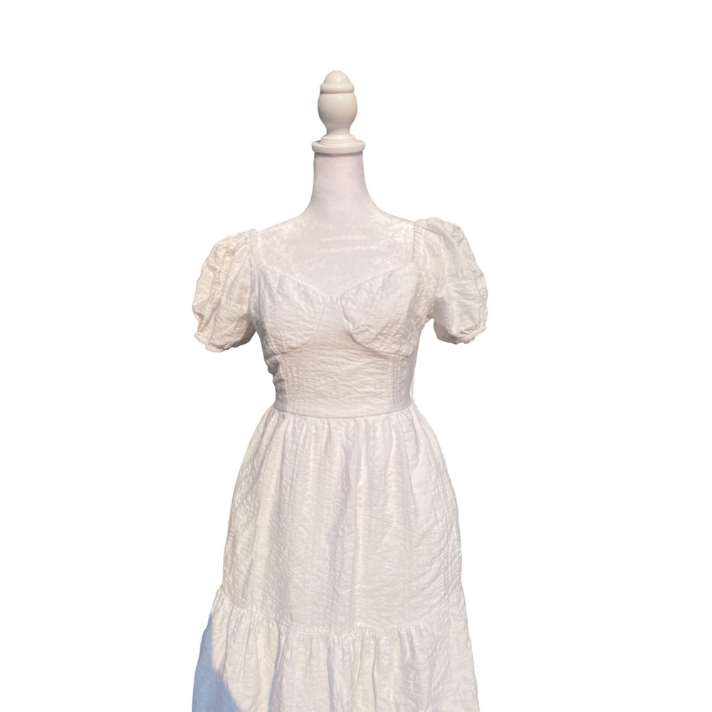 Milkmaid Midi Dress Puff Sleeve XS White Cottagecore Bridal Lolita Romantic Boho - Picture 2 of 6